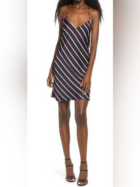 Wayf Amina Retro Stripe Cowl Back Slip Dress, VGUC, Size L